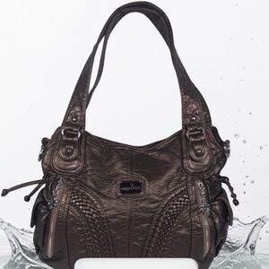 Angel Kiss Metallic Bronze Shoulder Bag with Braided Accents